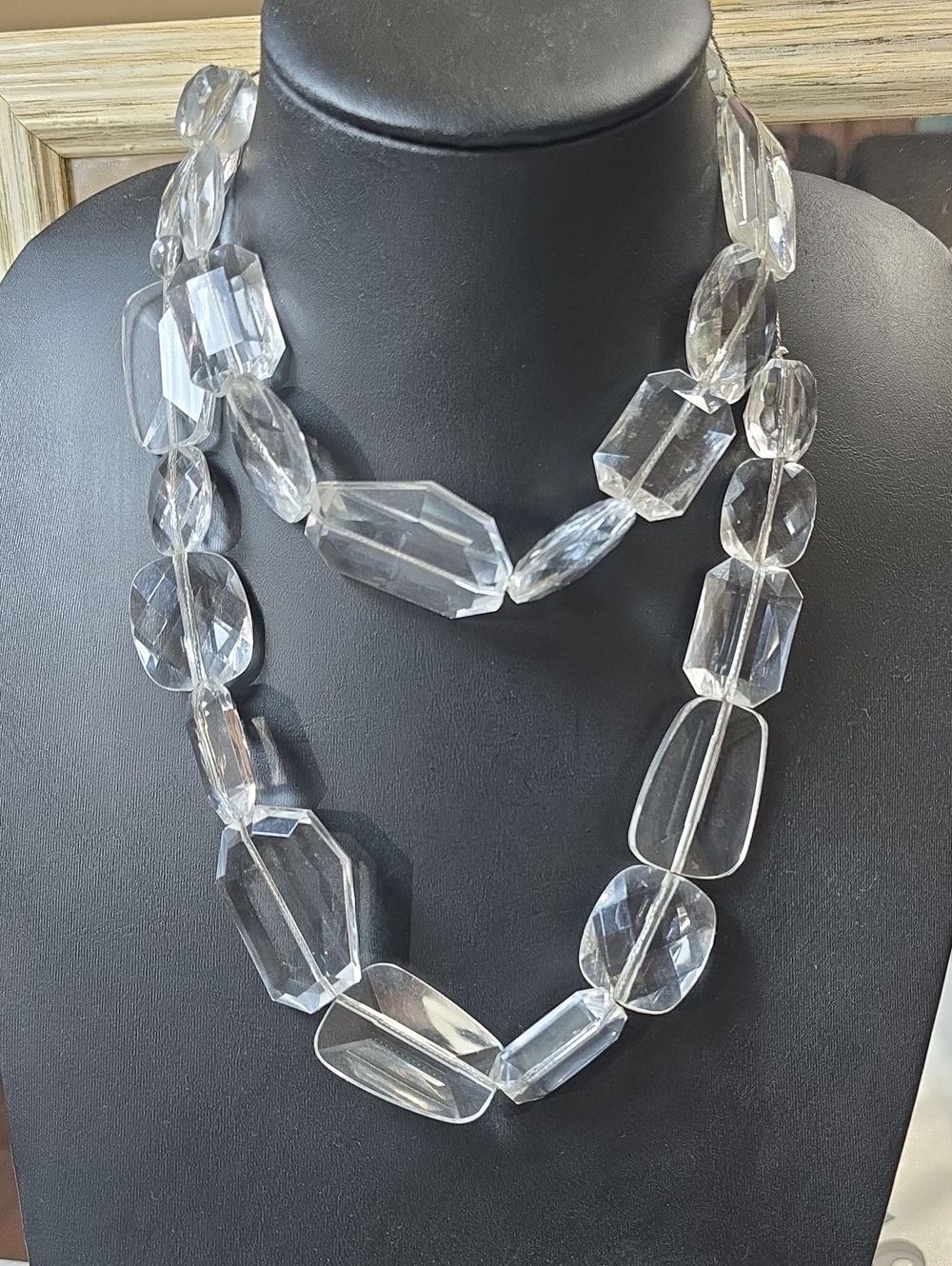 New York & Co. Clear Arcrylic Geometric Faceted Beads Chunky Statement Necklace